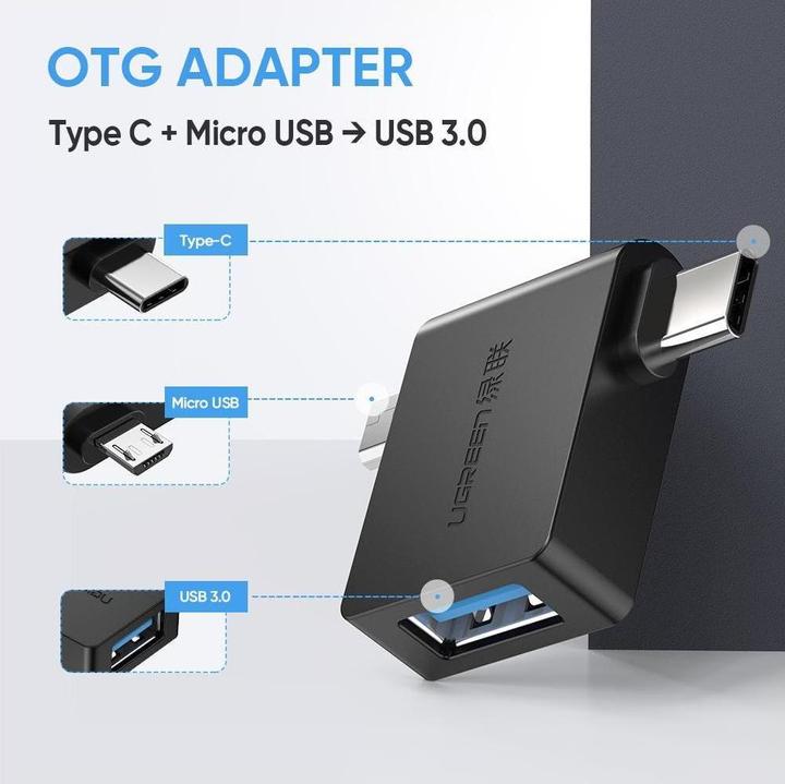 Actual product image Ugreen Micro USB + USB-C to USB-A 3.0 Adapter (USB Type C, USB-A)