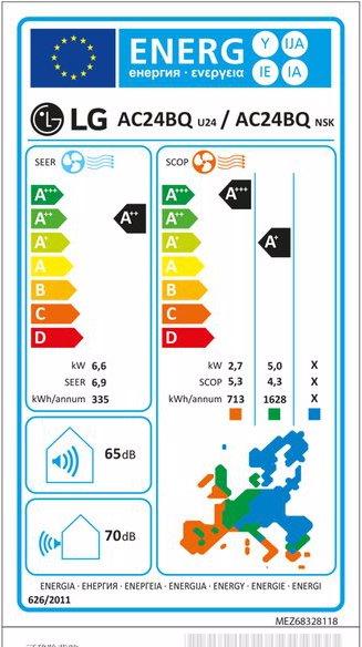 Label énergétique LG Kit de climatisation 4 Mirror grand (24000 BTU/h)