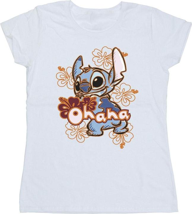 Actual product image Disney Womens/Ladies Lilo And Stitch Ohana Orange Hibiscus Cotton T-Shirt (L)