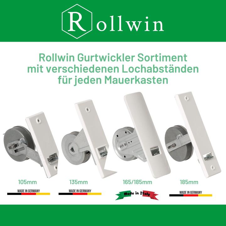 Produktbild Rollwin 2x Rolladen Gurtwickler Unterputz 165mm bis 185mm Lochabstand anpassbar für Mauerkasten mit