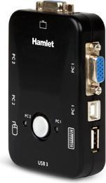 Actual product image Hamlet KVM Smart Control 3-port usb switch with 2 sets of KVM cables included