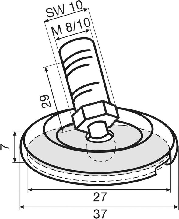 Image du produit Werkstarck Pied régl. à plat. fixe chromé, M10x25 (1 pièce(s))