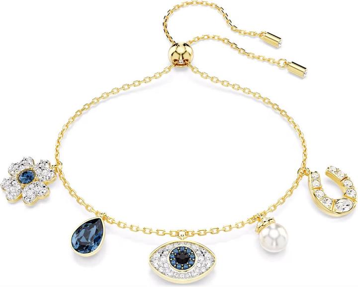 Swarovski Symbolica Armband Glücksklee Evil Eye und Hufeisen Blau Gold (24 cm, Swarovski Metall)