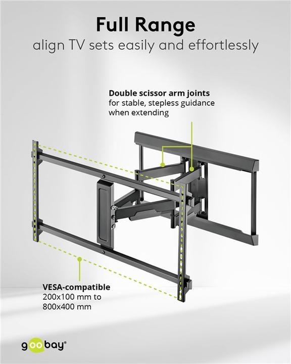 Produktbild Goobay TV-Wandhalterung Pro FULLMOTION XL, schwarz (Wand, 90", 60 kg)