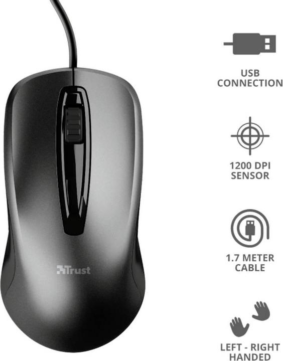 Actual product image Trust Carve Mouse USB Type-A Optical 1200 DPI Ambidextrous (Cable)