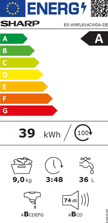 Energy Label Sharp ES-WNFL914CWDA-EN (9 kg, Left)
