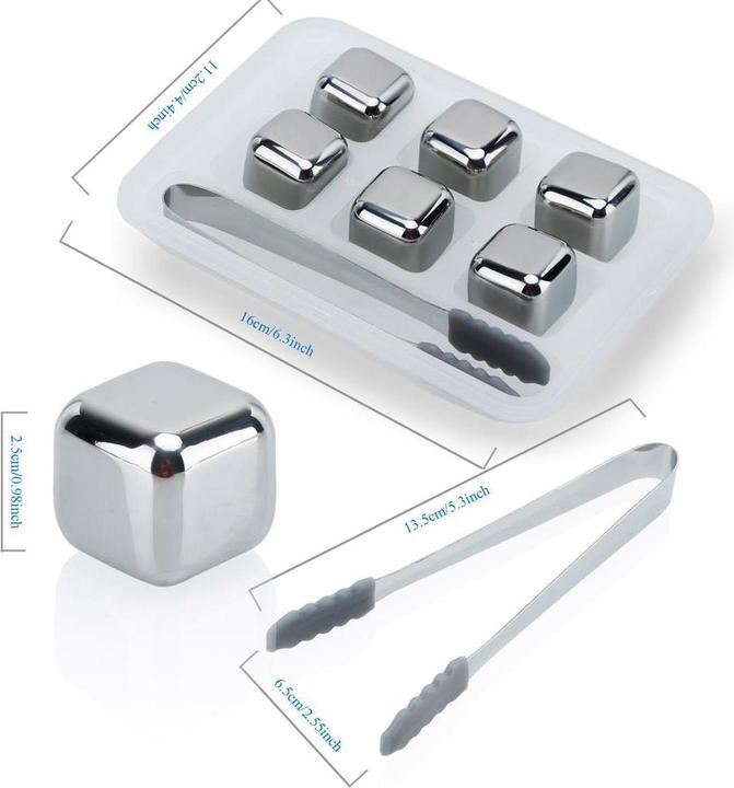 Actual product image Intirilife 6x Whiskey Stones in SILVER (Whisky stones)