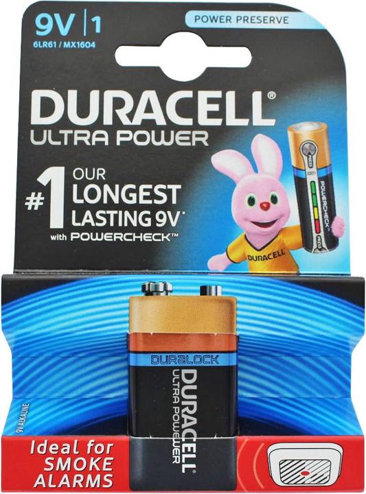 Produktbild Duracell Ultra Power Alkaline 9V Batterien ideal für Rauchmelder, Rauchwarnmelder (9V Block)