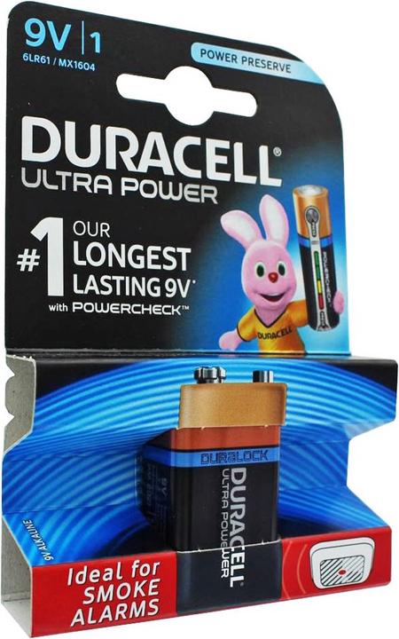 Produktbild Duracell Ultra Power Alkaline 9V Batterien ideal für Rauchmelder, Rauchwarnmelder (9V Block)