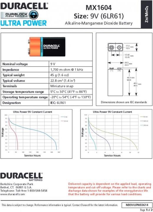 Produktbild Duracell Ultra Power Alkaline 9V Batterien ideal für Rauchmelder, Rauchwarnmelder (9V Block)