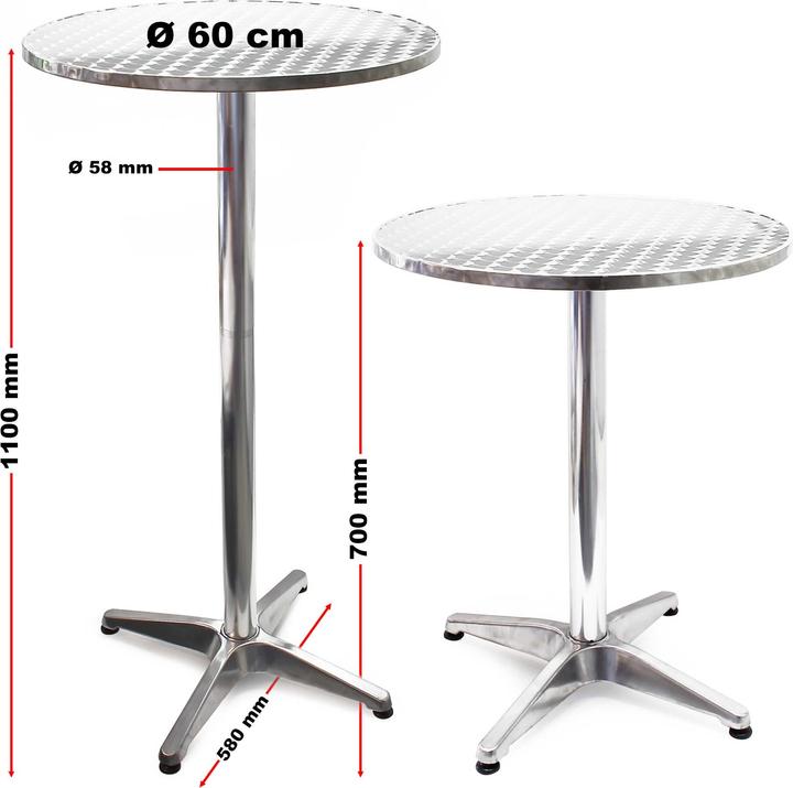 Produktbild Wiltec Stehtisch höhenverstellbar 70/110 cm Ø60 cm 2in1 Alu Bistrotisch Bartisch (60 x 60 x 110 cm)