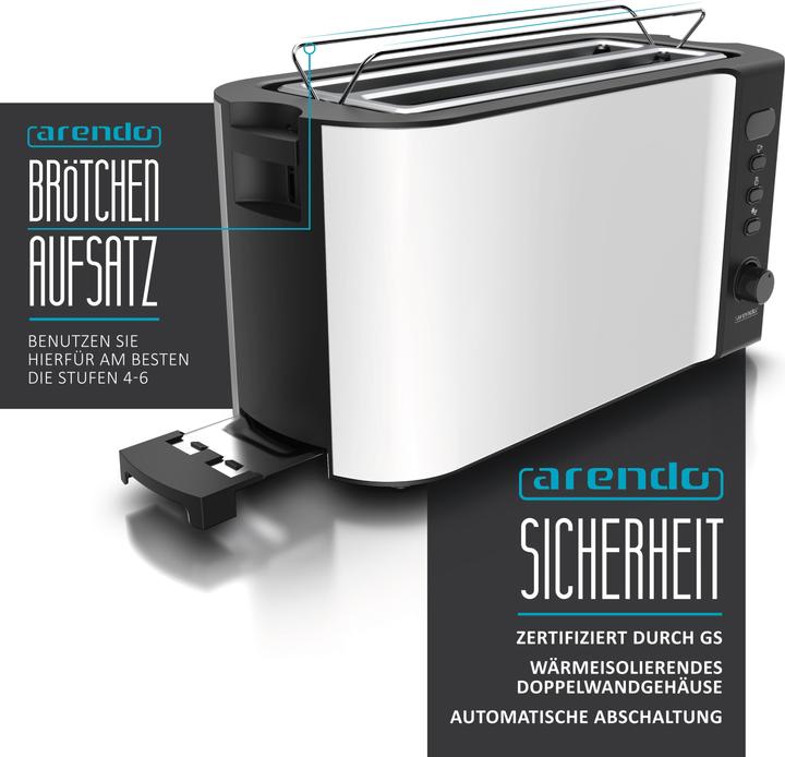 Produktbild Arendo Toaster Edelstahl 4 Scheiben Langschlitz, Brötchenaufsatz, Display mit Restzeitanzeige, Doppelwand