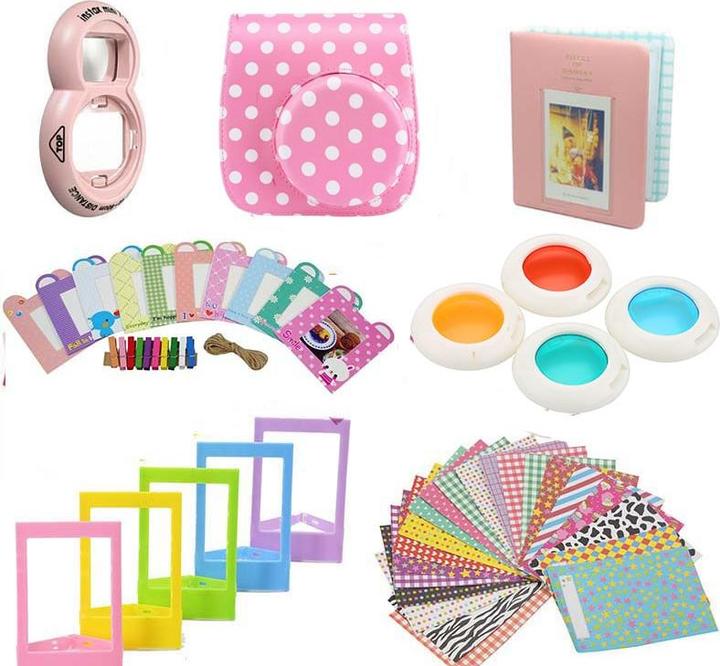 Image du produit JTI Kit d'accessoires pour Fujifilm Instax Mini 8 / 9 - Dotted Pink (Étui pour accessoires de caméra)