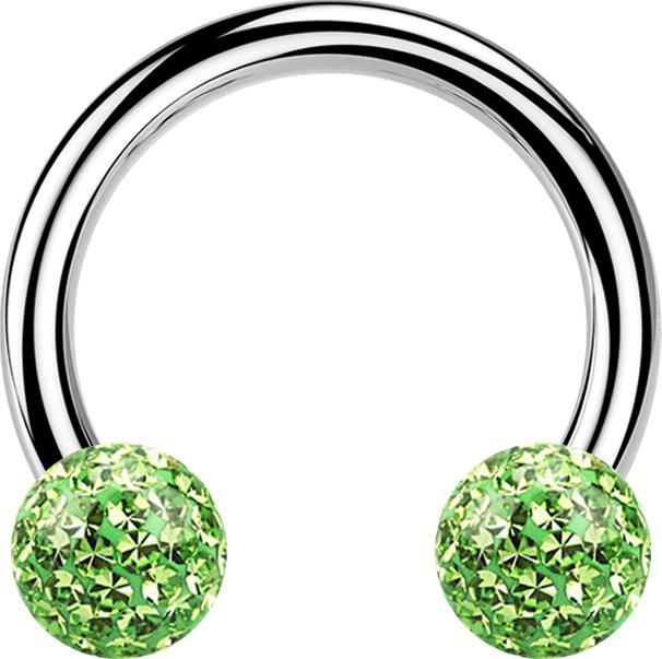 Image du produit Star Piercing Micro Circular Barbell argent avec deux boules de cristal vert clair époxy de protection (sans laiton, Acier chirurgical 316L)