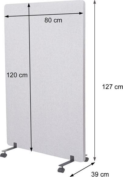 Produktbild Mendler Akustik-Trennwand, Büro-Sichtschutz Raumteiler Pinnwand, doppelwandig rollbar Stoff/Textil - 127x80c