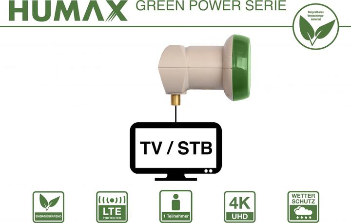 Immagine prodotto Humax Green Power LNB Protezione dalle intemperie, filtro LTE Basso consumo energetico (Singolo LNB)