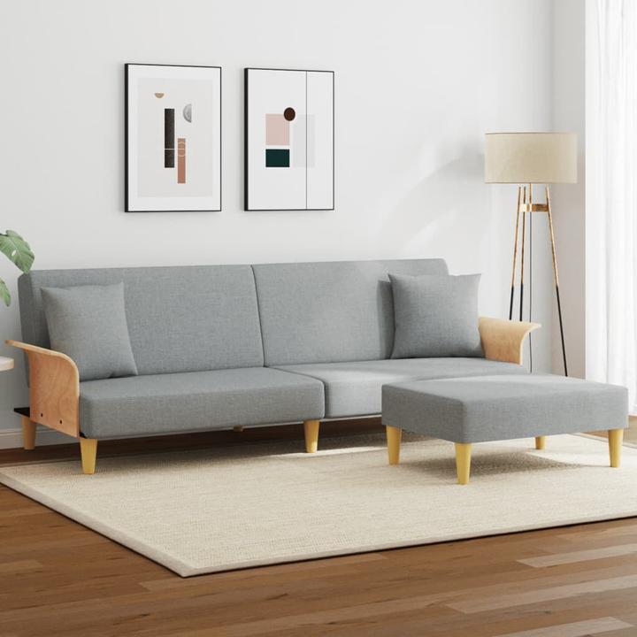 Produktbild VidaXL Schlafsofa 2 Sitzer mit Kissen Fusshocker Bettsofa Tagesbett Hellgrau Samt (Bettsofa)