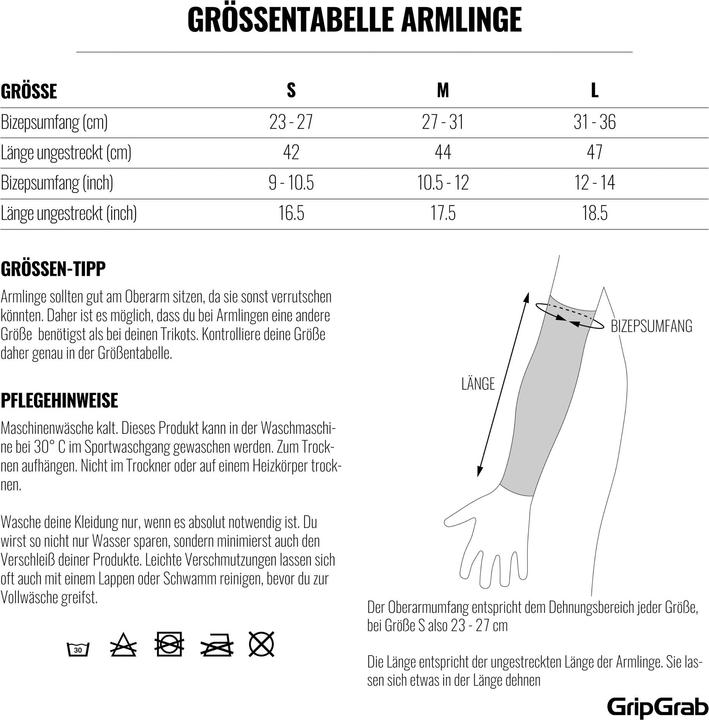Valeurs nutritives et ingrédients GripGrab Réchauffeurs de bras classiques (M)