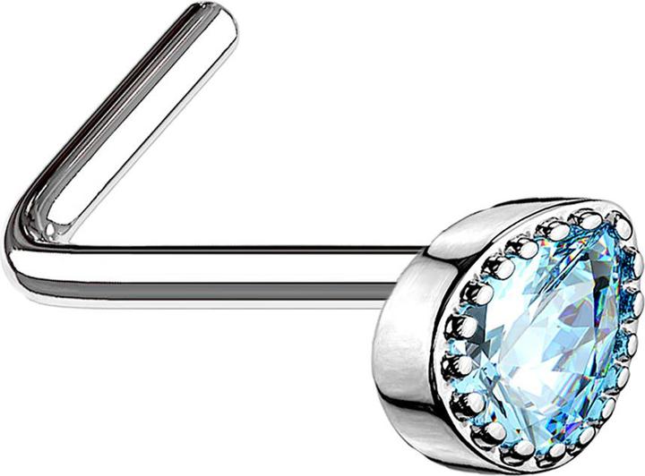 Star Piercing Nasenstecker gewinkelt silber Kristalltropfen aqua (Chirurgenstahl 316L, Messing)