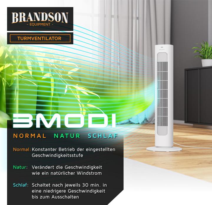 Actual product image Brandson Turmventilator, Fernbedienung, sehr leise, Oszillation, 3 Modi, Timer, 50 W, Standventilator 76cm (48 dB)