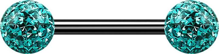 Image du produit Star Piercing Barbell noir avec deux boules de cristal turquoise couche protectrice d'époxy (sans laiton, Titane G23)