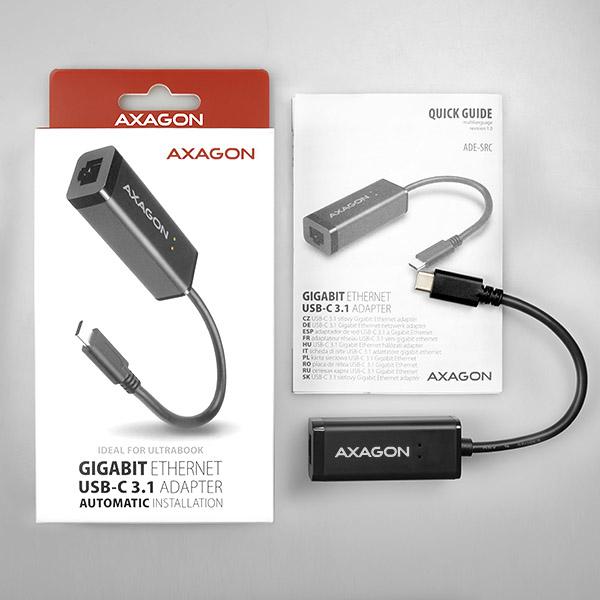 Immagine prodotto Axagon ADE-SRC Adattatore Gigabit Ethernet 10/100/1000 - USB 3.1 Tipo C (USB-C, RJ45 (1x))