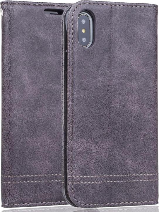 Produktbild König Design Handy Tasche Apple iPhone X / 10 Flip Cover Case Schutz Hülle Wallet Schale Grau (Apple iPhone X)
