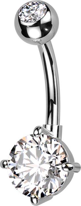 Star Piercing Banane silber mit Kugel silber Kristall silber und grossem runden Kristall silber (Messing, Titan G23)