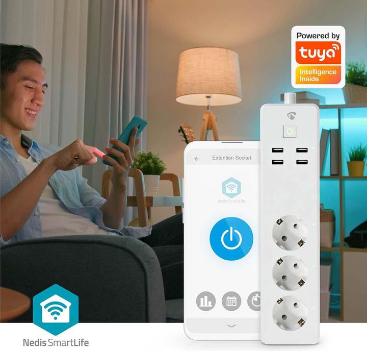 Produktbild Nedis SmartLife Power Strip | Wi-Fi | 3 x Schutzkontakt (CEE 7/3) / 4 x USB | 16 A | 3680 W | 1.80 m (3 x, CEE 7/3, 1.80 m)