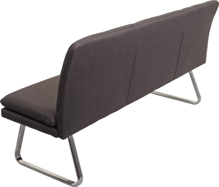 Produktbild Swisshandel24 Sitzbank, Esszimmerbank Bank Polsterbank, Rückenlehne Stoff/Textil Edelstahl gebürstet - grau-braun (180 cm)