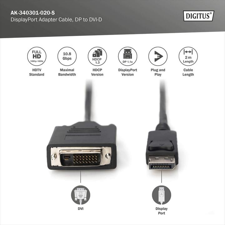 Actual product image Digitus DisplayPort — DVI (2 m, DisplayPort, DVI)