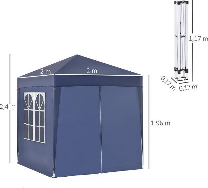 Produktbild Swisshandel24 Faltpavillon 2x2m 4 Seitenwände mit Fenster Tür mit Reissverschlus inkl. Heringe Abspannseile Metall (200 cm, 200 cm)