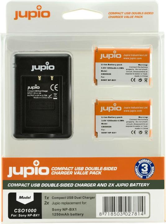 Jupio Dual Ladegerät Set für Sony NP-BX1 + 2x Akkus