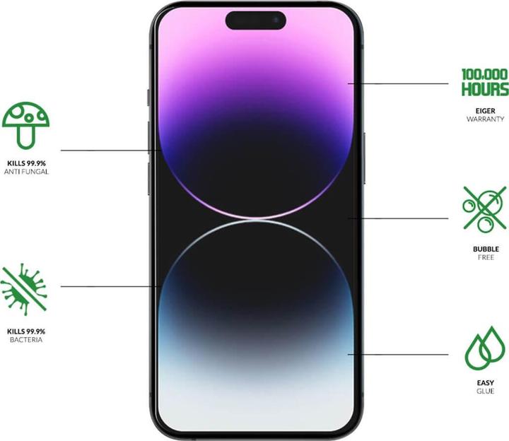 Actual product image Eiger Mountain Glass+ (1 Piece, Apple iPhone 14 Pro)