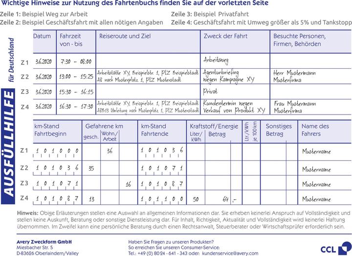 Produktbild Avery Fahrtenbuch (32 x)