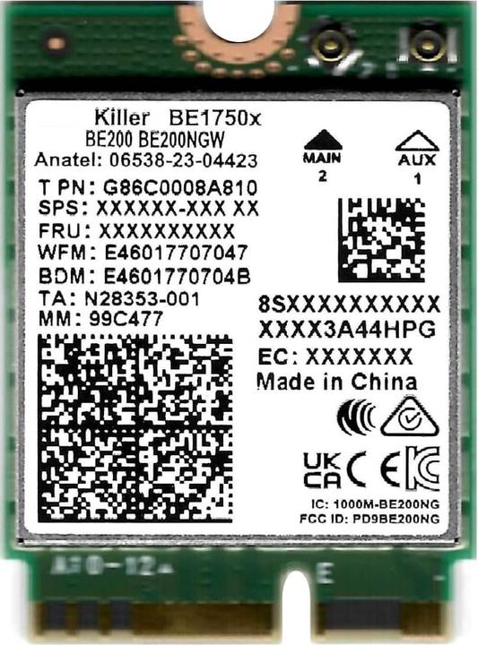 Actual product image Intel Killer WI-FI 7 x BE1750 x 2230 BE+BT No vPro (M.2 E Key)