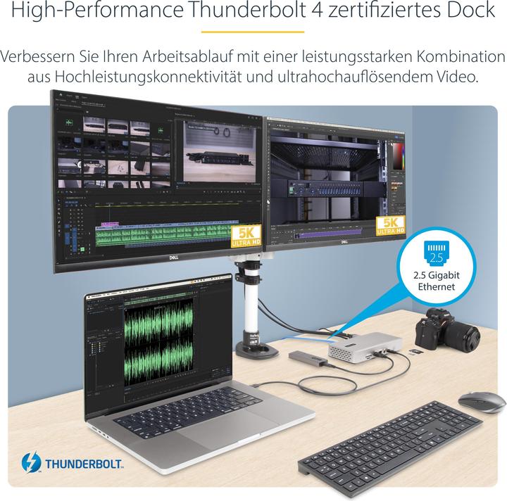 Produktbild StarTech com 132UE-TB4USB4DOCK, Kabelgebunden, Thunderbolt 4, 98 W, 3,5 mm, 10,100,1000,2500 Mbit/s (Thunderbolt, 7 Ports)