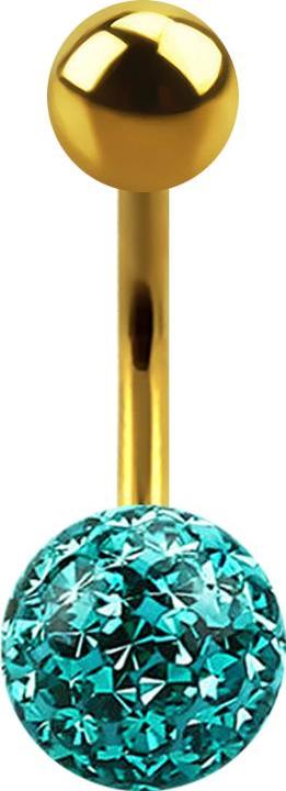 Star Piercing Banane vergoldet mit Kugel und Kristall Kugel türkis Epoxy Schutzschicht (Titan G23, ohne Messing)