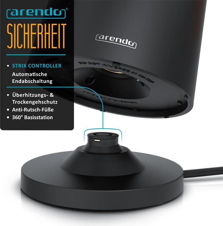 Produktbild Arendo Edelstahl Wasserkocher 1,5 L, 2200 W, Temperatureinstellung 45°C - 100°C, Warmhaltefunktion, Schwarz (1.50 l)