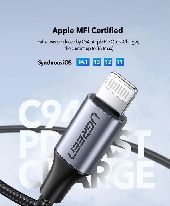 Image du produit Ugreen Câble Lightning vers USB-C 2.0 (1 m, USB 2.0)