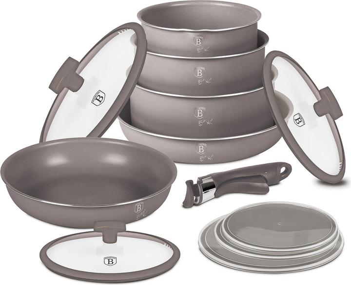 BerlingerHaus Design Kochset inkl. Smart Lids, 12-teilig, taupe (Pan set + pot set, Cast aluminium)