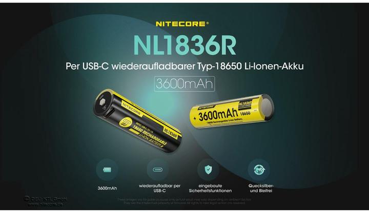 Produktbild Nitecore Li-Ion Akku Typ 18650 - 3600mAh - NL1836R