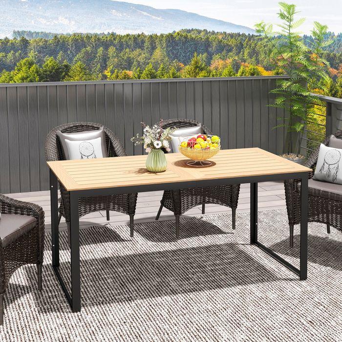 Image du produit Swisshandel24 Gartentisch für 6 Personen 160x80 cm Holzoptik Lamellendesign, Teak (80 cm)