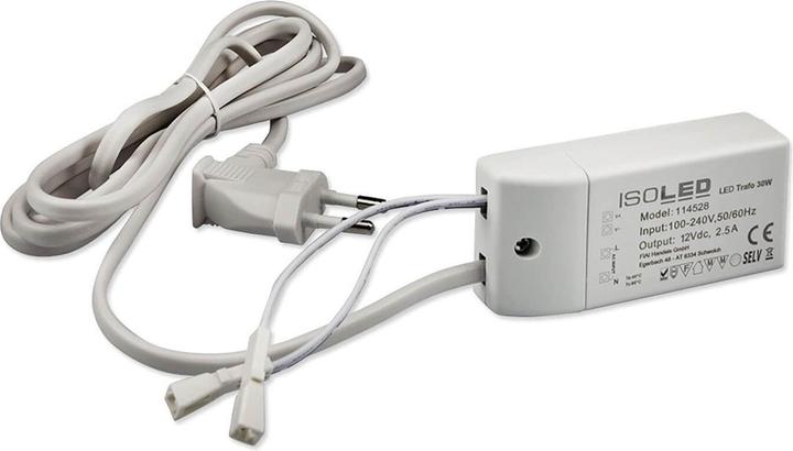 Actual product image Isoled LED transformer MiniAMP 12V/DC, 0-30W, 200cm cable with flat plug, secondary 2 female sockets