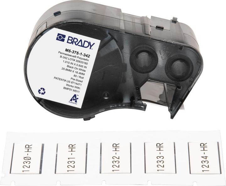Immagine prodotto Brady M5-375-1-342, Permasleeve, poliolefina termorestringente, nero su bianco, 25,40 x 16,40 mm