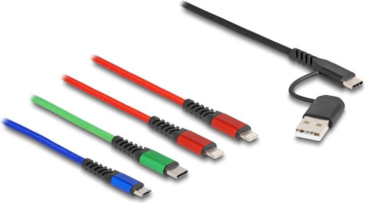 Produktbild Delock USB Ladekabel 10,20cm (4"") 1 USB Typ-A + USB-C™ zu 2 x Lightning™ / Micro USB / USB Type-C™ 1,20 cm (1.20 m, USB 2.0)