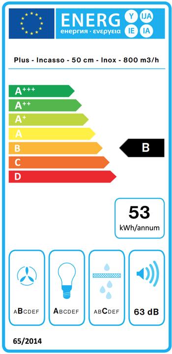 Label énergétique Falmec Dunstabzugshaube INCASSO 50 P Edelstahl (Hotte à tiroir)