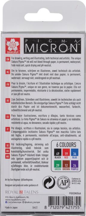 Image du produit Sakura Pigma Micron 05 fineliner set | 6 colours (élémentaire, 6 x)