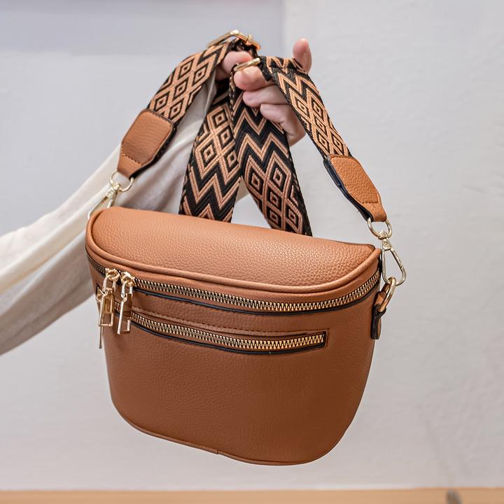 Only-Bags.Store Wide Strap Sling Bag, Fanny Pack Crossbody Purse, PU Leder Chic Zippered Shoulder Bag With