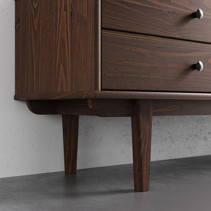 Actual product image IDIMEX Lowboard SIMONA aus Kiefer Massivholz mit Rattangeflecht – Nussbaumoptik